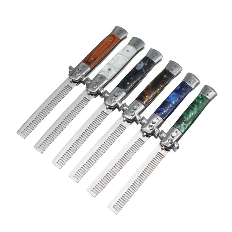 1pcs Automatic Stainless Steel Combs Foldable Knife Brushes Hair Trimmer Comb Brush Accessories butterfly Mens Pocket Knife Comb