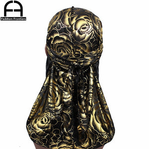 Unisex Floral Print Men Women Silk Durag Summer Breathable Long Tail Bandanas Hat Do Du Rags Hair Cover Waves Cap