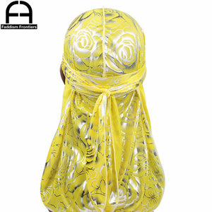 Unisex Floral Print Men Women Silk Durag Summer Breathable Long Tail Bandanas Hat Do Du Rags Hair Cover Waves Cap