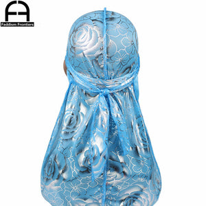 Unisex Floral Print Men Women Silk Durag Summer Breathable Long Tail Bandanas Hat Do Du Rags Hair Cover Waves Cap