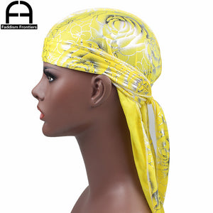 Unisex Floral Print Men Women Silk Durag Summer Breathable Long Tail Bandanas Hat Do Du Rags Hair Cover Waves Cap