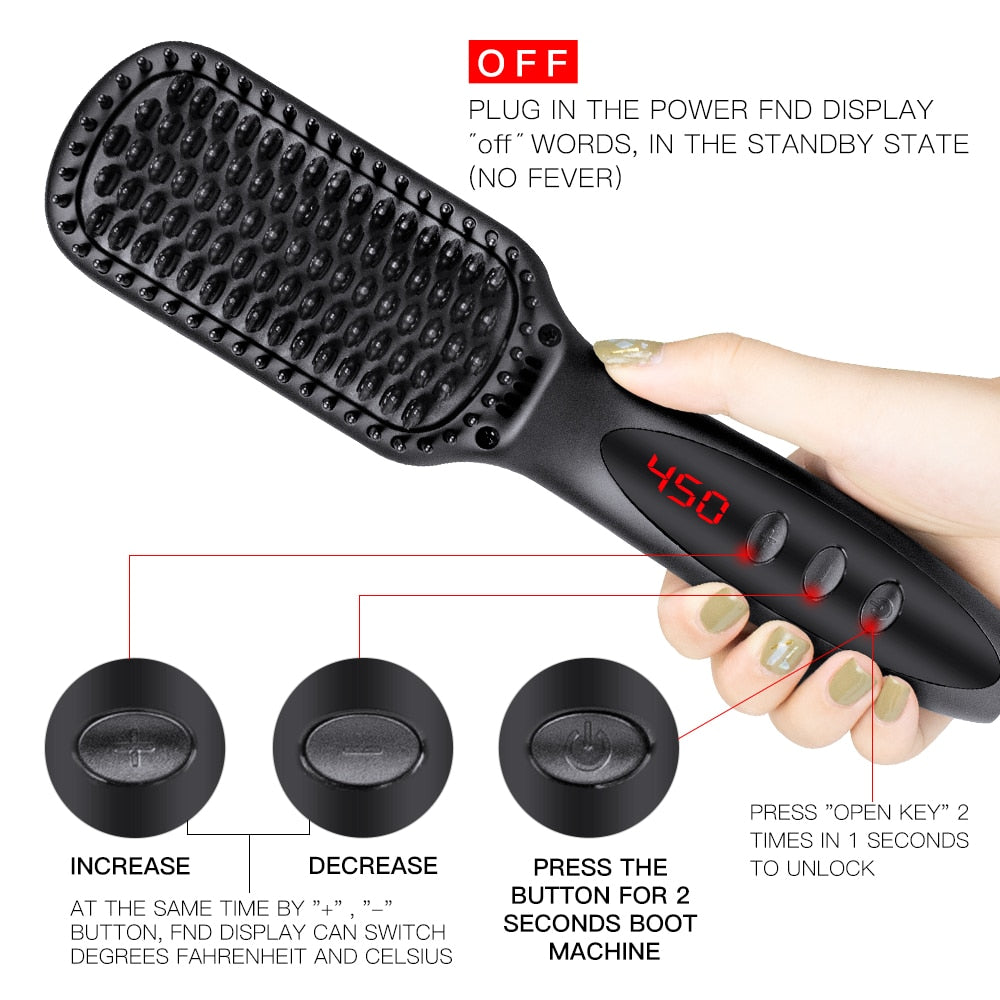 Multifunctional Hair Brush Straightener Comb Beard Straightener Heated Beard Brush Quick Hair Styler For Men