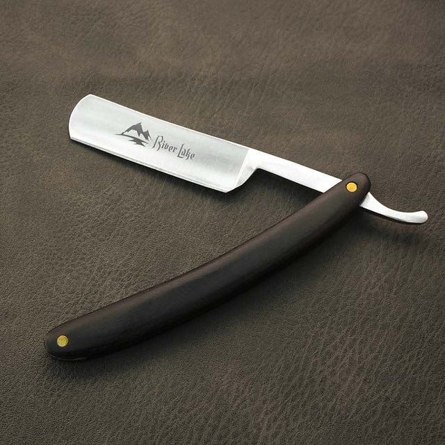 River lake straight razor  wooden handle  leather razor strop