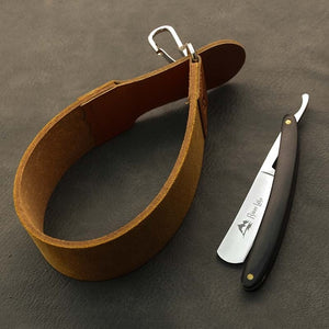 River lake straight razor  wooden handle  leather razor strop